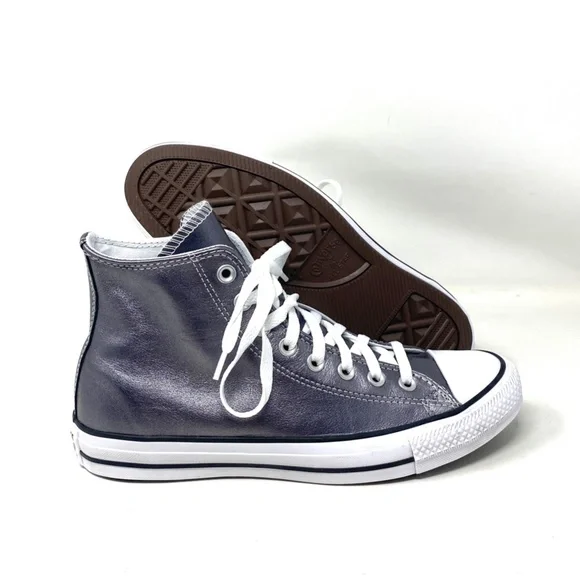 Converse Chuck Taylor High Black Metallic Leather Sneakers Women's Size A06166C - Picture 4 of 8